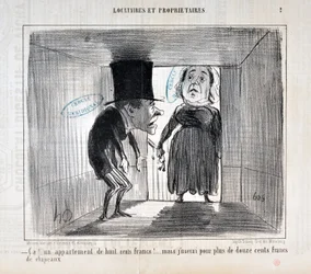 Opera di Honore Daumier (1808-1879) Charivari del 1854: Serie TENNIQUES AND OWNERS "Ca!... un appartamento di ottocento franchi!... ma userò più di milleduecento franchi di cappelli" MUSEO DELLE BELLE ARTI - PALAIS LONGCHAMP, MARSIGLIA