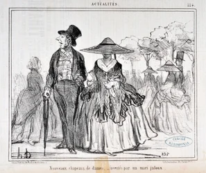 Opera di Honore Daumier (1808-1879) Charivari del 1855: Serie Actualites "Nuovi cappelli da donna, inventati da un marito geloso" MUSEO DELLE BELLE ARTI - PALAIS LONGCHAMP, MARSIGLIA