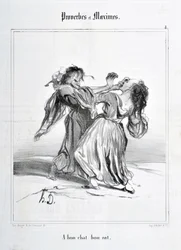 Opera di Honoré Daumier (1808-1879). Charivari del 1840: Serie PROVERBES ET MAXIMES A bon chat bon rat MUSEO DELLE BELLE ARTI - PALAZZO LONGCHAMP, MARSIGLIA