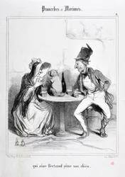 Opera di Honore Daumier (1808-1879). Charivari del 1840: Serie PROVERBES ET MAXIMES - chi ama Bertrand ama il suo cane MUSEE DES BEAUX ARTS - PALAIS LONGCHAMP, MARSEILLE