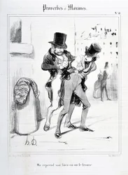 Opera di Honoré Daumier (1808-1879). Charivari del 1840: Serie PROVERBES ET MAXIMES "Riprendiamo la nostra proprietà o la troviamo" MUSEE DES BEAUX ARTS - PALAIS LONGCHAMP, MARSEILLE