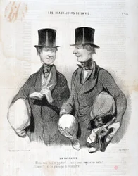 Opera di Honoré Daumier (1808-1879). Charivari del 1845: Serie LES BEAUX DAYS DE LA VIE. A Carnevale -Ridiamo e balliamo! Sarò deluso come intelligente! Famoso! Non possiamo riconoscerti... MUSEO DELLE BELLE ARTI - PALAZZO LONGCHAMP, MARSIGLIA