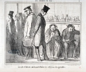 Opera di Honoré Daumier (1808-1879). Charivari del 1855: Serie LES Chemins de fer La sala d