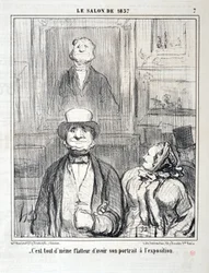 Opera di Honore Daumier (1808-1879) Charivari del 1857: Serie SALON DE 1857 "- È ancora lusinghiero avere il proprio ritratto all