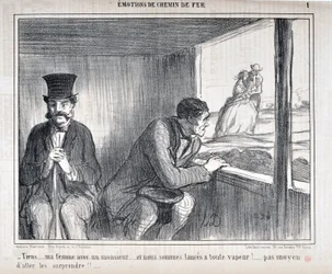 Opera di Honoré Daumier (1808-1879) Charivari del 1858: Serie EMOZIONI IN Ferrovia -Tieni... mia moglie con un signore... e siamo lanciati a tutta velocità!... nessun modo per sorprenderli!! MUSEO DELLE BELLE ARTI - PALAZZO LONGCHAMP, MARSIGLIA