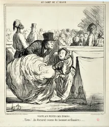 Opera di Honore Daumier (1808-1879) Charivari del 1859: Serie AU CAMP DE SAINT MAUR Visita alle tende dei turchi. 