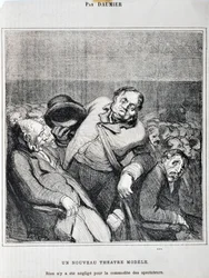 Opera di Honoré Daumier (1808-1879). Charivari del 1864: Serie schizzi presi al Teatro Un nuovo modello di teatro. Nulla è stato trascurato per la comodità degli spettatori MUSEO DELLE BELLE ARTI - PALAZZO LONGCHAMP, MARSIGLIA