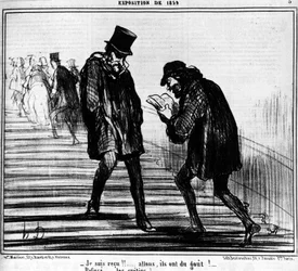 Sono stato ricevuto!!... Dai, assaggiano!... - Rifiutano... idioti! , tratto da "Quadri e Saloni", serie di cartoni animati di Honore Daumier (1808-1879). "Charivari"