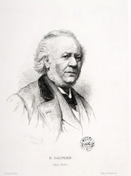 Ritratto di Honore Daumier (1808-1879), incisore, pittore e scultore francese. Incisione di Massard. Dim: 15x11,5cm. Museo Arbaud.