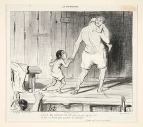 Quando i bambini sono stati molto bravi il papà li porta al bagno per divertimento, da Les Baigneurs