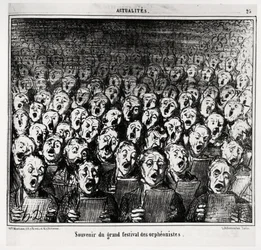 Ricordo della grande festa degli orfeonisti. Illustrazione di Honore Daumier (1808-1879), pubblicata nelle notizie, "Charivari", datata 28 marzo 1859.