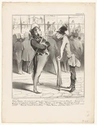 Robert-Macaire in conversazione con Bertrand davanti alla vetrina di un negozio di stampe