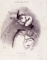Serie “I bei giorni della vita”: Incontro di campagna...”. Incisione di Honoré Daumier. Estratto dal giornale “Le Charivari” 8 settembre