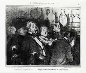 Esposizione mondiale: prime impressioni: stupore, compressione e soffocamento. Illustrazione di Honore Daumier, pubblicata in 