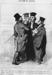 Mi hai insultato nella tua arringa, ma ti costringerò ad avere ragione!... “Signore, sappia che non la temo!... Ho il coraggio civile al massimo livello per non rispondere mai a una provocazione!... , tratto da “Gens de Justice” di Honoré Daumier. “Chariva