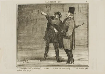 "- Riesci a vedere la cometa... proprio lì, sulla punta del mio dito... non perdere di vista la punta del mio dito!", lastra 5 da La Comète De 1857