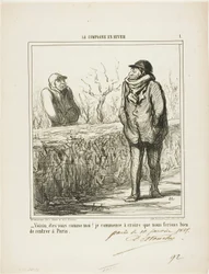 «Ciao, vicino, sei come me? Comincio a credere che faremmo bene a tornare a Parigi», tavola 1 da La Campagne en Hiver