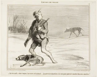 "- Mi chiedo perché questa bestia mi segua sempre... Pagherò volentieri 6 sous per saltare su un autobus", piatto 1 da Émotions de Chasse
