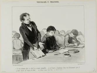 "- Ora capisco perché questo tizio era così silenzioso tutto il tempo..... invece di leggere tranquillamente il suo dizionario di greco, si abbandonava a un romanzo di de Kock.... Oh mio Dio.... dove andrà a finire tutto questo!!!", piatto 22 di Professeur