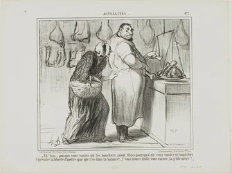"Se vuoi liberare il commercio dei macellai, perché ti opponi a che io pesi qualche osso con la carne... sei davvero strano, come sempre!", piatto 472 da Actualités