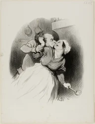 Il ritorno della giovinezza. "Gridate quanto volete, diavoletti.... mia moglie non è in casa.... strappatemi i capelli a vostro piacimento!", piatto 50 da Les beaux Jours de la vie
