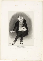 Henri Monnier. (nel ruolo di Joseph Prudhomme) "- Non permetterò mai che mia figlia diventi la moglie di uno scribacchino!", tavola 1 da Les Artistes Contemporains (Odéon)