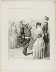 Rifolard apre la palla ed esegue un audace passo di danza in avanti, che riceve molti elogi, il piatto 5 di Les Banqueteurs.