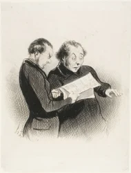 Il Rebus Illustrato. "Singolare! Non riesco a indovinare il rebus del Charivari di oggi! - Credo di avere una parola - ho diverse parole - ho tutto! Devo correre a dirlo a mia moglie", tav. 39 da Les Beaux Jours De La Vie