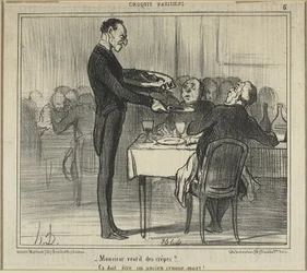 "Monsieur vuole delle crêpes... - Doveva essere un impresario di pompe funebri", tavola cinque da Croquis Parisiens (Schizzi parigini)