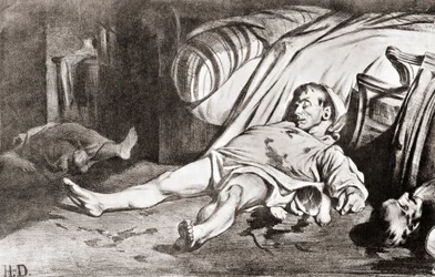 Il massacro di rue Transnonain, dalla litografia di Honore Daumier, da The Print-Collector