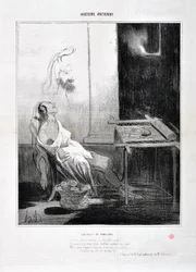 Opera di Honoré Daumier (1808-1879) Charivari del 1842: Serie HISTORIE ANCIE Le Notti di Penelope Del suo sposo assente l
