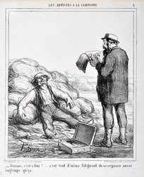 Opera di Honoré Daumier. Charivari del 1865: Serie LES ARTISTS IN THE CAMPAGNE “- Vediamo, è finita?... È ancora stancante riposare così a lungo...” MUSEO DELLE BELLE ARTI - PALAZZO LONGCHAMP, MARSIGLIA