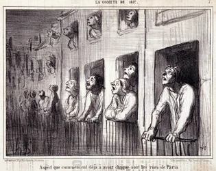 Vignetta sulla scienza. Serie "La Cometa del 1857": "Aspetto che comincia ad avere ogni notte le strade di Parigi". Incisione di Honoré Daumier (1808-1879). Estratto dal giornale "Le Charivari".