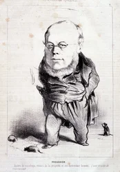 Proudhon, "apostolo del socialismo, nemico della proprietà e suo distruttore brevettato" - di Daumier, in "Charivari" del 06/01/1849