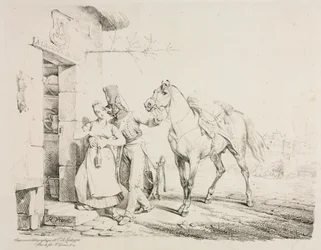 Un ussaro che abbraccia un servitore