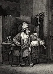 Scena da Il malato immaginario di Molière, di Horace Vernet, incisione - Le Malade imaginaire di Jean-Baptiste Poquelin detto Molière (1622-1673)
