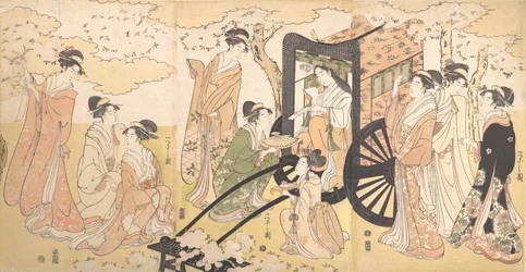 Una gita per ammirare i ciliegi in fiore di una nobile signora e dei suoi accompagnatori