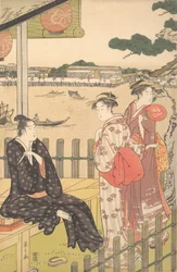 Gruppo in una casa da tè sulla riva del fiume Sumida, ca. 1790