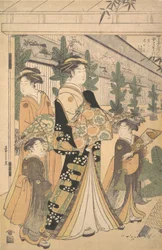 Due Oiran con due assistenti femminili nello Yoshiwara