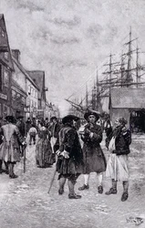 Lungo il lungomare nella vecchia New York, illustrazione da 