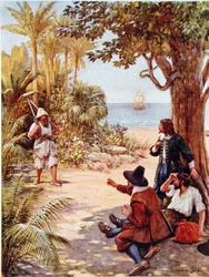 Crusoe appare davanti al capitano della nave, illustrazione per 