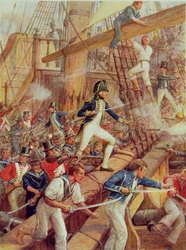 Horatio Nelson che sale a bordo del 