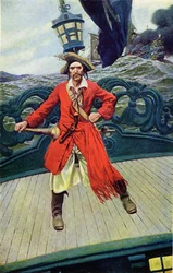 Capitano Keith sul ponte della sua nave. Illustrazione dal Book of pirates Buccaneers and Marooners of the Spanish Main di Howard Pyle (1853-1911), illustratore americano