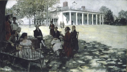 Martha e George Washington intrattengono i loro amici sul prato di Mount Vernon, 1898