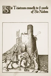 Sir Tristram arriva al castello di Sir Nabon, illustrazione da 