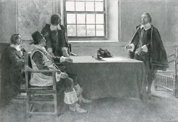 Sir William Berkeley che si arrende ai Commissari del Commonwealth, illustrazione da 