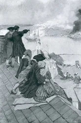 Osservando la battaglia di Bunker Hill, illustrazione da «Colonies and Nation» di Woodrow Wilson, pubblicata su Harper