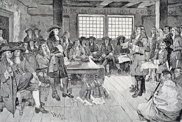 William Penn in conferenza con i coloni, illustrazione da 