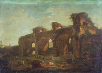 La Basilica di Massenzio nel Foro Romano con contadini e bestiame in primo piano
