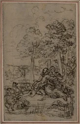 Studio per vignetta in "Les Amours de Mirtil" di Fontenelle (attr.), Canto IV